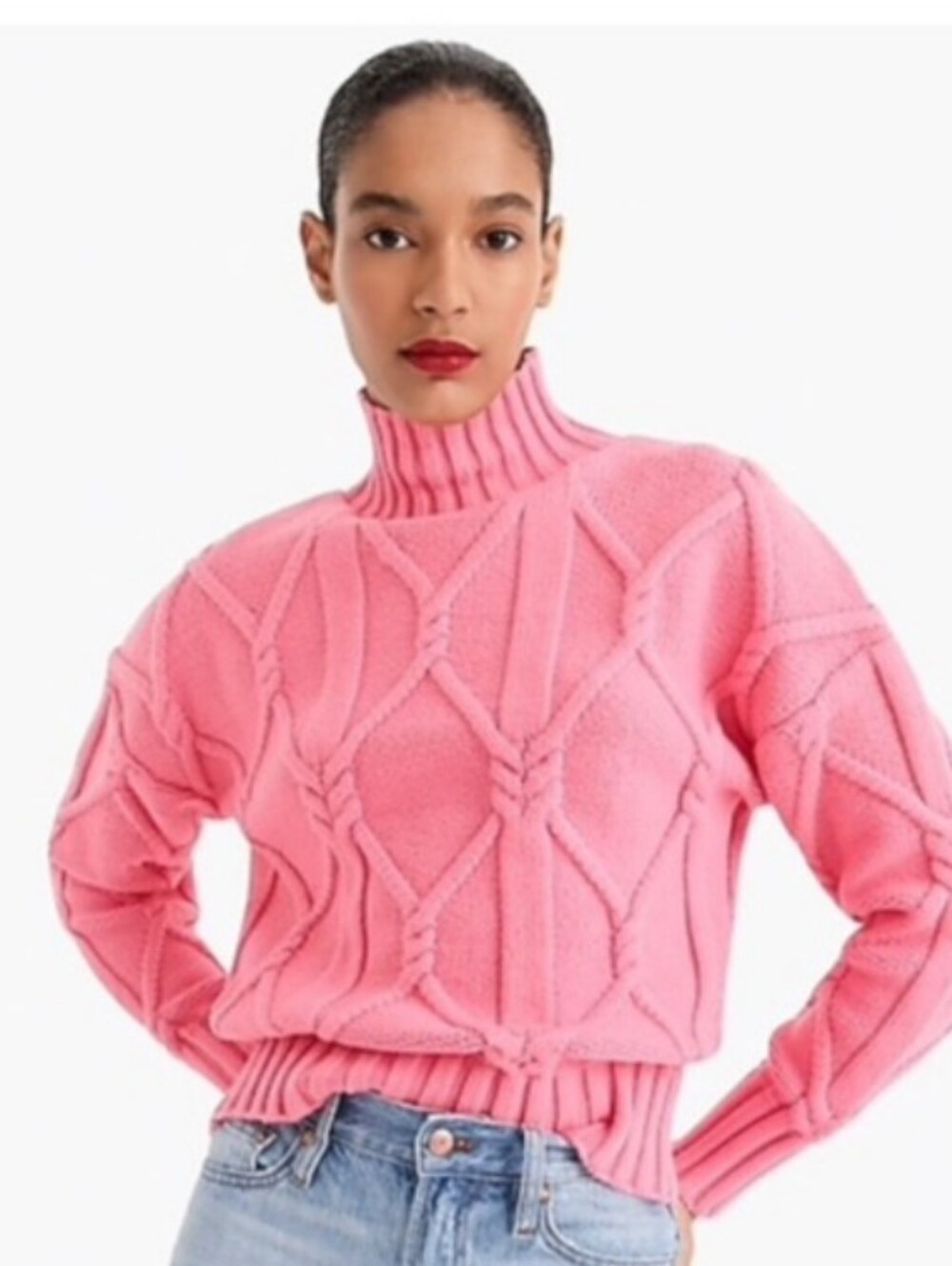 J.Crew Collection Cable Knit Mock Neck Sweater Size S Preppy Classic